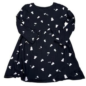 Old Navy Girls Long Sleeve Halloween Ghost Dress Black White Boo Print Size 3T